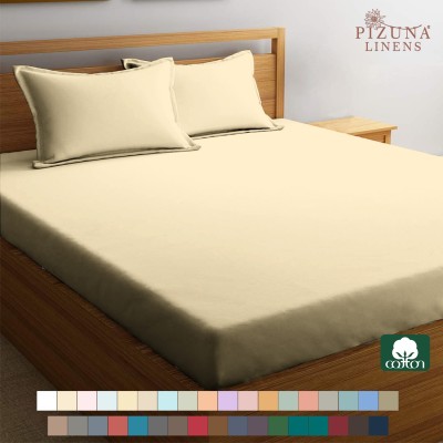 Pizuna 400 TC Cotton King Solid Fitted (Elastic) Bedsheet(Pack of 1, ITALIANSTRAW)