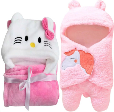BRANDONN Embroidered Crib Wearable Blanket for  AC Room(Microfiber, Pink Kitty, Unicorn Pink)