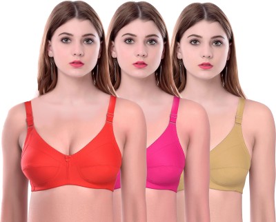 PIBU Ruby2 Women Minimizer Non Padded Bra(Red, Pink, Brown)