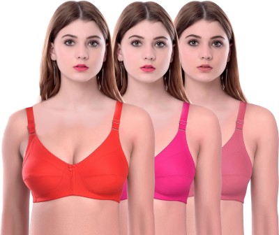 PIBU Ruby2 Women Minimizer Non Padded Bra(Red, Pink, Orange)