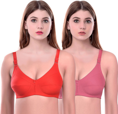 PIBU Ruby2 Women Minimizer Non Padded Bra(Red, Orange)