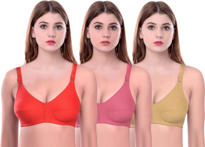 PIBU Ruby2 Women Minimizer Non Padded Bra(Red, Orange, Brown)