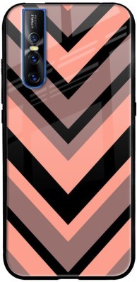 QRIOH Glass Back Cover for Vivo V15 Pro(Pink, Black, Grip Case, Silicon, Pack of: 1)