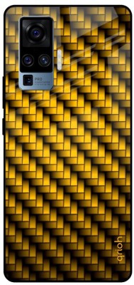 QRIOH Glass Back Cover for Vivo X50 Pro(Yellow, Black, Grip Case, Silicon, Pack of: 1)