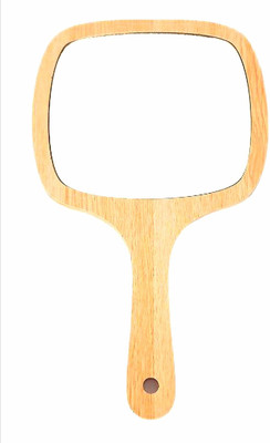 Three Elements Rectangular Portable Round Wooden Handheld Beauty Makeup Hand Mirror with Hanging Handle 33*20*2cm