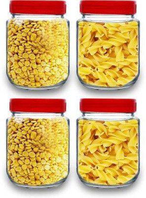 CROCO JAR Glass Grocery Container  - 300(Pack of 8, Red)