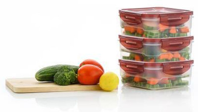 PM SELECT Plastic Grocery Container  - 800 ml(Pack of 3, Red)