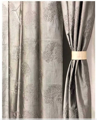 AH-DECOR 335 cm (11 ft) Long Door Polyester Blackout Curtain (Pack Of 2)(Grey, Floral)