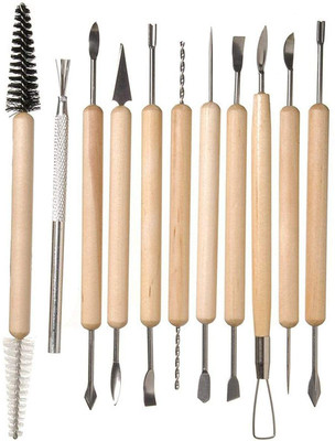 kstore Clay Ceramic and Sculpting Pottery Clay Tools Set Wooden Handle and Steel Ends Art and Craft Hobby Material 11 Pcs Set Cutting Mat(10 cm x 20 cm)