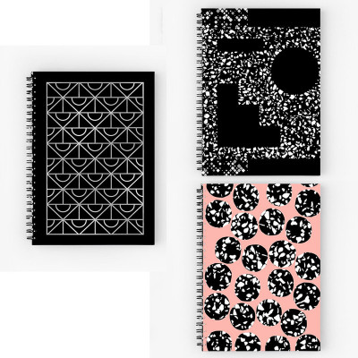 Art Bundle Black Pattern Set A5 Size Wiro Bound Spiral Notebook Diary ( 90 GSM Natural Shade Paper )-Pack of 3 A5 Notebook Unruledo 160 Pages(Multicolor, Pack of 3)