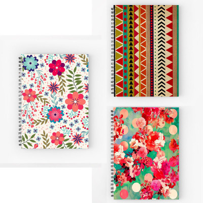 Furnish Marts Seamless Floral Pattern A5 Size Wiro Bound Spiral Notebook Diary ( 90 GSM Natural Shade Paper )-Pack of 3 A5 Notebook Unruled 160 Pages(Multicolor, Pack of 3)