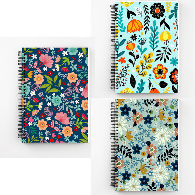 Art Bundle Floral Pattern A5 Size Wiro Bound Spiral Notebook Diary ( 90 GSM Natural Shade Paper )-Pack of 3 A5 Notebook no 160 Pages(Multicolor, Pack of 3)