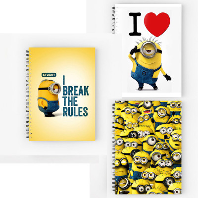 Art Bundle Minion A5 Size Wiro Bound Spiral Notebook Diary ( 90 GSM Natural Shade Paper )-Pack of 3 A5 Notebook no 160 Pages(Multicolor, Pack of 3)