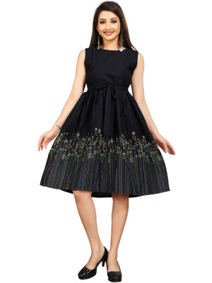 Modli 20 Fashion Women Skater Blue Knee Length Dress