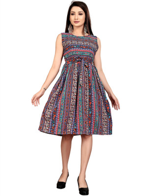tanvi creation Women Fit and Flare Multicolor Knee Length Dress