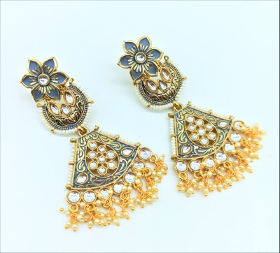 JewelShadi Traditional Pearl Earring For Women - Grey Pearl Alloy Chandbali Earring