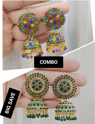TANLOOMS Combo Set Of 2 Pcs Daily Wear & Party Wear Jhumkas Latest Collection Ani earrings for Girls and Women.(Multicolor & Green Color ) Brass Jhumki Earring