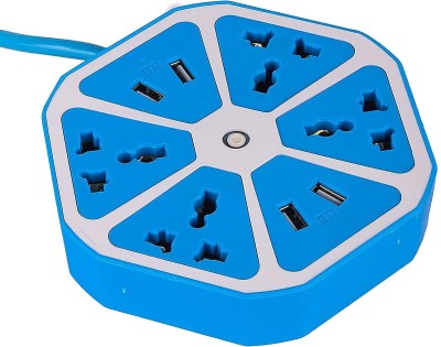 ME Hexagon Socket Extension Cord Board with 4 USB 2.0Amp Charging Point 4 Socket Extension Boards (Blue) Hexagon Socket Blue Three Pin Plug(Blue)
