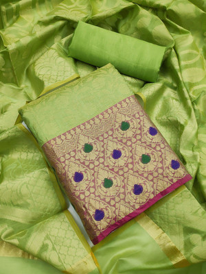 manvaa Cotton Blend Embroidered Salwar Suit Material