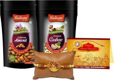 Midiron Rakhi gift for brother, Rakhi with nuts, Rakhi gift for Brother, Rakhi for Brother (Designer Rakhi, Almond, Cashew (100 gm each) IZ21Rakhi59CDAlmondCashew(P2)-01 Combo(Cashew (100 Gm):: Almond(100 Gm):: 1 Designer Rakhi)