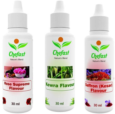 Chefast Pack of 3 Baking Essence Flavour of Saffron , Rose , Kewra for Cake, Ice-Cream,Milkshakes,Indian Sweets(Each 30ml) Rose Liquid Food Essence(90 ml)