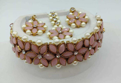 SAB Alloy Gold-plated Pink Jewellery Set(Pack of 1)