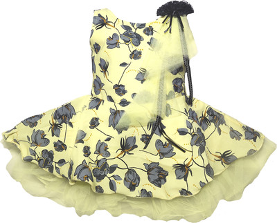 Kids Wear Fashion Baby Girls Midi/Knee Length Festive/Wedding Dress(Yellow, Sleeveless)