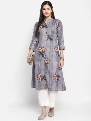 vaaba Women Printed A-line Kurta(Grey)