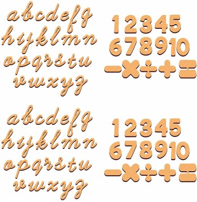 Webby Wooden Cursive Alphabets Letter & Numbers Set of 2 Educational Toy, 84 Pcs(Beige)