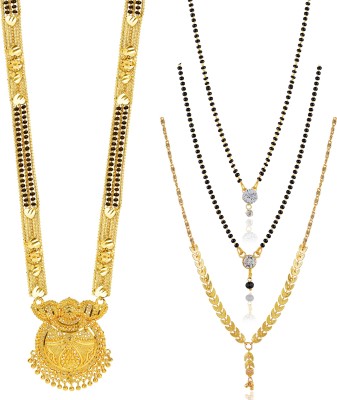 BRANDSOON Traditional Necklace Pendant 30 inch Long and 18 inch short diamond pack of 4 Brass Mangalsutra