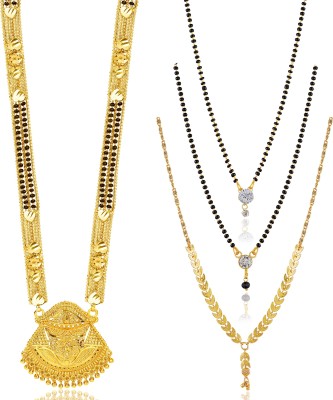 LYRISS new jewellery traditional one gram gold plated 30 inch long and 18 inch short pack of 4 mangalsutra for women Brass Mangalsutra