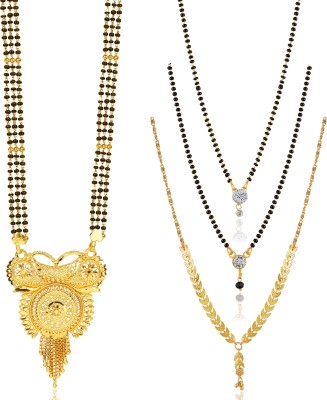 BRANDSOON Traditional Necklace Pendant 30 inch Long and 18 inch short diamond pack of 4 Brass Mangalsutra