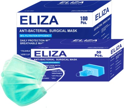 Eliza 3 layered Pharmaceutical Face Mask Anti Pollution Non-Woven Fabric Green Surgical Face Mask Non-Woven Fabric Green Disposable Face Mask 3-Ply With Nose Clip Certified by CE, ISO and GMP ( Premium Box, Without valve, Ultra Soft) for Unisex Water Resistant Surgical Mask(Green, Free Size, Pack of