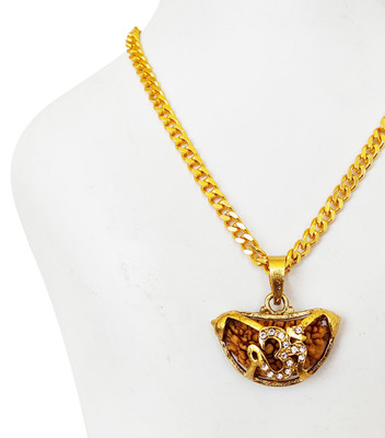 Duepio Lord Om,Coin,Floral, combination Design Most beautiful Pendant Hindu Religious Symbols Pendant Fashion Temple Jewellery With Gold Plated Curbam Chain (18-20 Inch) Gold-plated Brass Pendant
