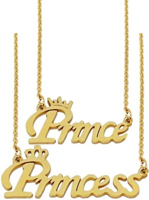 M Men Style Valentine Gift Prince And Princess Name Letter Couple Locket Necklace Pendant Chain For Men And Women Titanium, Gold-plated Stainless Steel Pendant Set