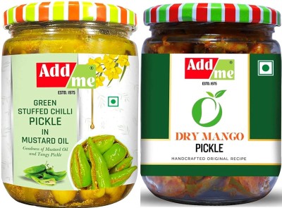 Add me Dry Mango Pickle, sukha aam ka achar & Stuffed Green Chilli Pickle 500gm Each. Rajasthani Indian Pickles achaar Glass Pack Mango, Green Chilli Pickle(2 x 0.5 kg)