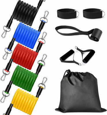 Shopeleven Resisnt Band Set of 5 Stretching Tube Pull Exercising Rope Home, Gym Exerciser Fitness Accessory Kit Kit
