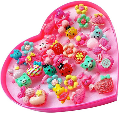 FANCIFY Multicolor adjustable rings for kids,Heart Shape Box(36Pcs)-Plastic Ring Set Plastic Ring Set