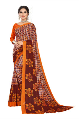 RUNAYA NX Checkered Daily Wear Georgette Saree(Orange)