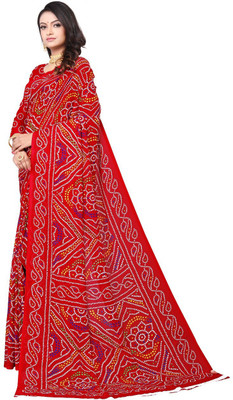 Kanooda Prints Printed Bandhani Georgette Saree(Multicolor)