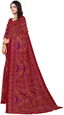 Kanooda Prints Printed Bandhani Georgette Saree(Multicolor)