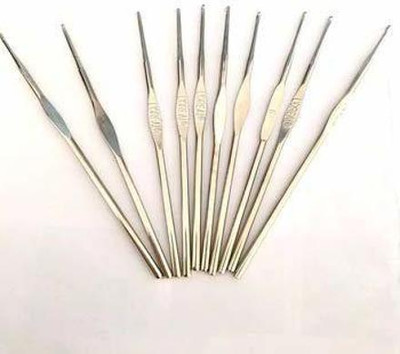 PMW Steel Crochet Needles - Standard Size - Pack of 10 - Silk, Zari & Knit Thread Purpose Sewing Needle Plate