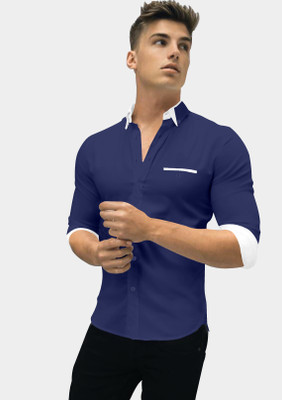 VTEXX Men Solid Casual Dark Blue Shirt