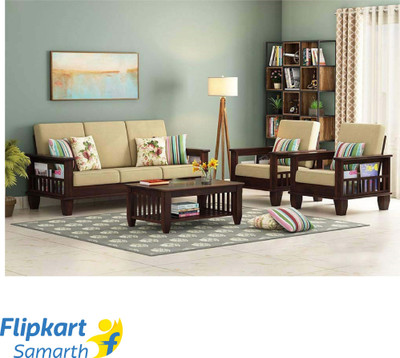 Divine Arts Solid Sheesham Wood For Living Room / Office| Fabric Fabric 3 + 1 + 1 Sofa Set(Walnut, DIY(Do-It-Yourself))