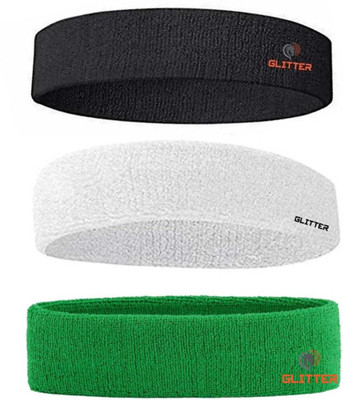 Glitter Non Slip Moisture Wicking Work Out Cotton Headband For Men's & Women's Headband Head Support(Black, White, Green)