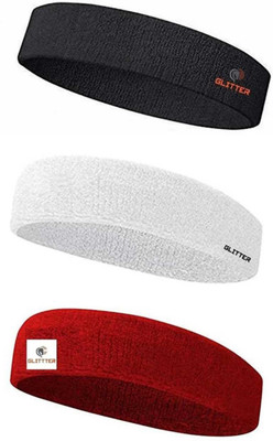 Glitter Non Slip Moisture Wicking Work Out Cotton Headband For Men's & Women's Headband Head Support(Black, White, Red)
