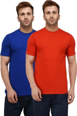 London Hills Solid Men Round Neck Red, Blue T-Shirt