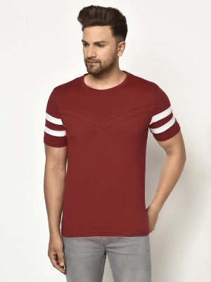 GLITO Solid Men Round Neck Maroon T-Shirt