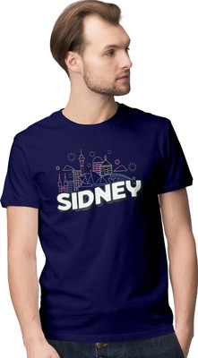 inkwale Printed Men Round Neck Blue T-Shirt