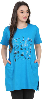 CRAFTLY Printed, Typography Women Round Neck Light Blue T-Shirt